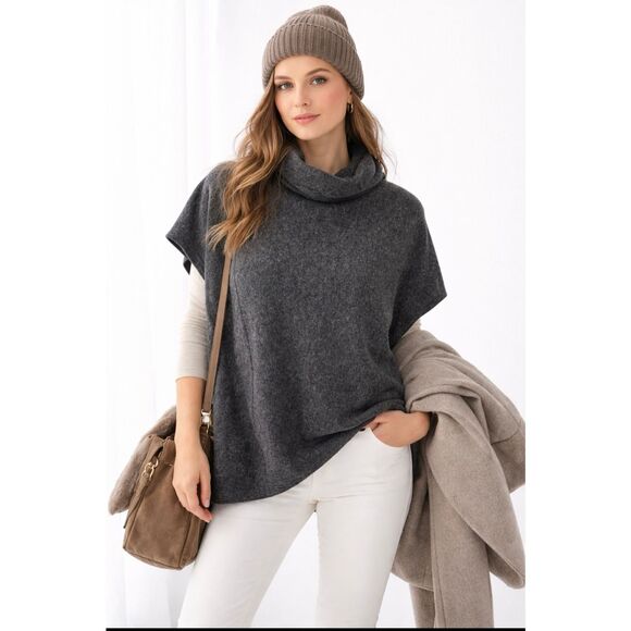 Anthropologie Cowl Neck Wool Blend Poncho Sweater Gray XS Minimalist